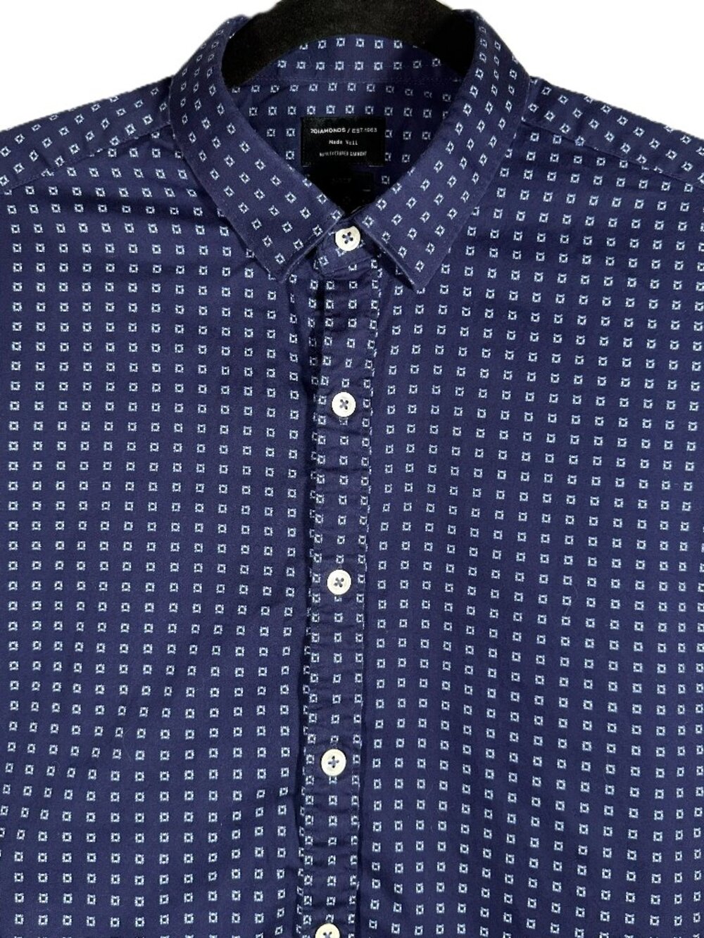 7DIAMONDS Misty Morning Shirt Mens M Navy Geometric 100% Cotton Button Up